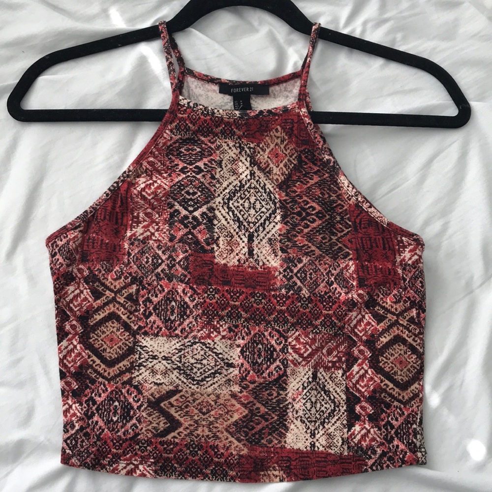 Red and White Aztec Crop Top from Forever 21